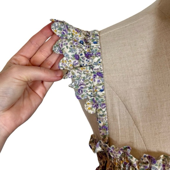 E T C Tiered Ruffle Flutter Scalloped Maxi Dress in Ditsy Floral Liberty London - Picture 5 of 12